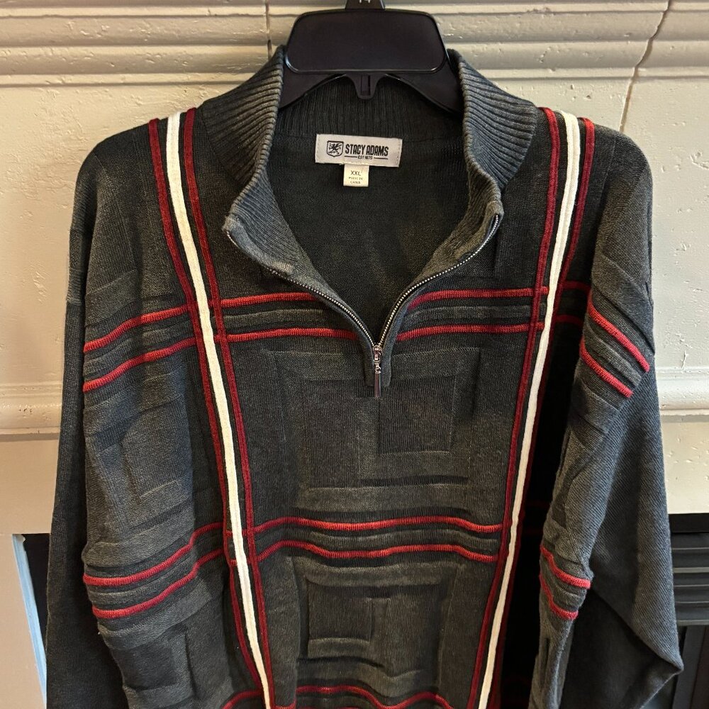 Stacy Adams Men's XXL Graphic Textured MCM 1/4 Zip Pullover Sweater Dark Gray